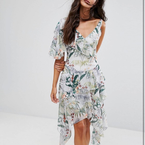 Miss Selfridge Dresses & Skirts - Asymmetric Floral One Shoulder Midi Dress